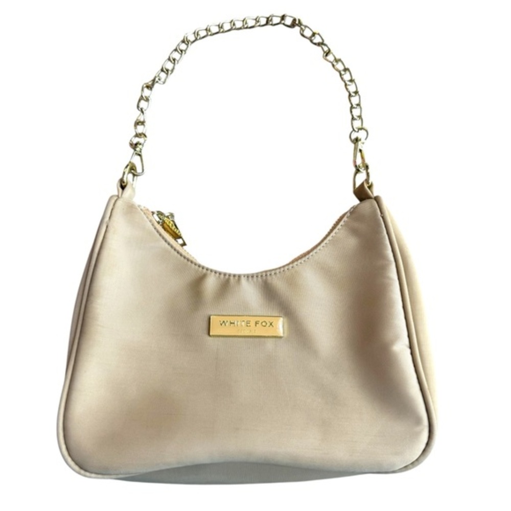 White Fox‎ Boutique Chain Strap Nylon Shoulder Bag Tan Gold Trendy Going Out